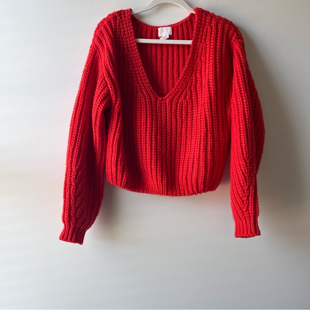 H&M bright orange  V-Neck Sweater with Chunky Knit